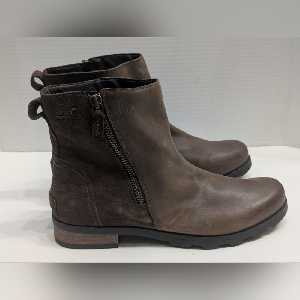 Sorel Emelie II Women's 10 Zip Bootie Brown Waterproof Leather Boots
